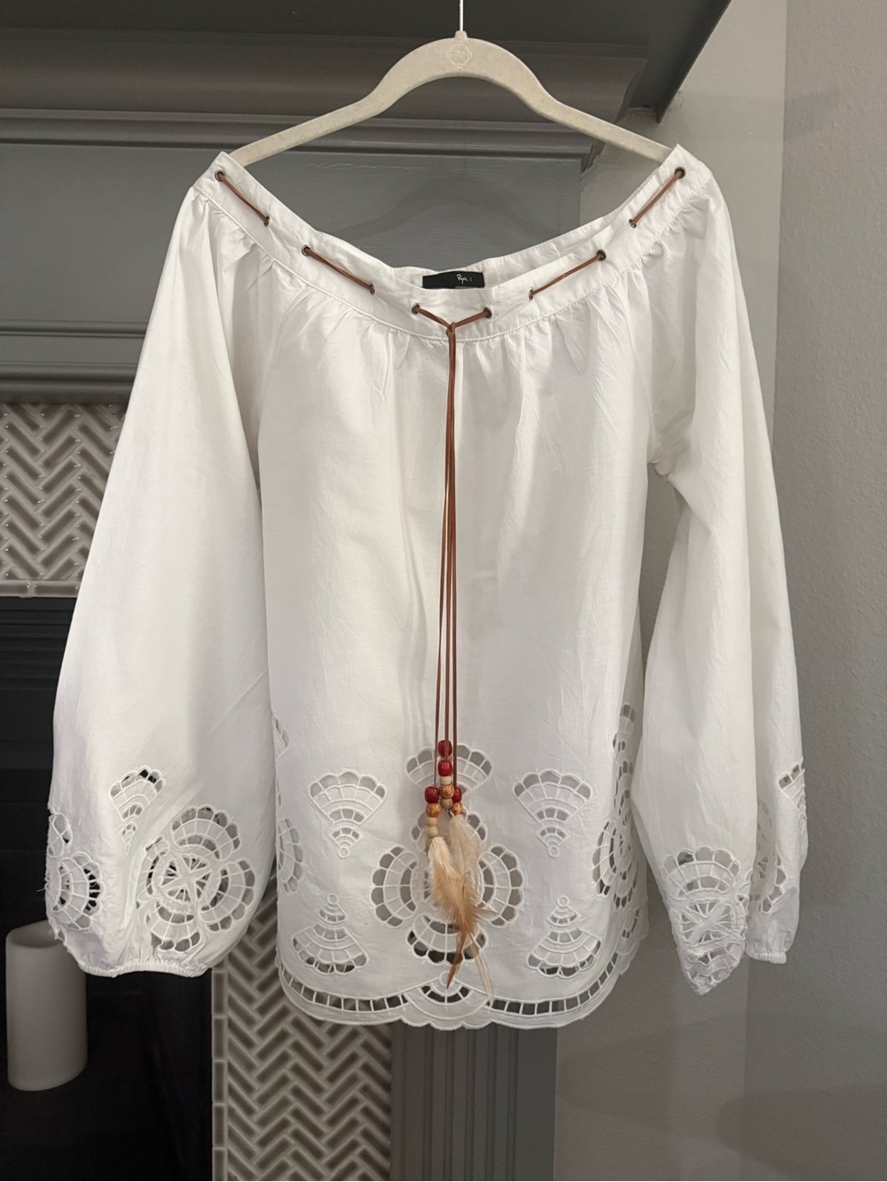 Boho White Off-Shoulder Tunic with Tassel Detail